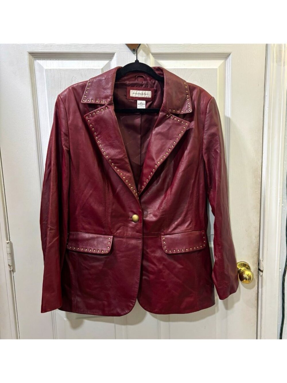 Preston & York Vintage Y2K Burgundy Studded Leather Blazer Jacket Women L